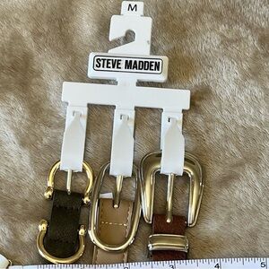 NWT Steve Madden Womens Size M 3 Buckle Belts Brown, Tan, Gray Silver Hardware